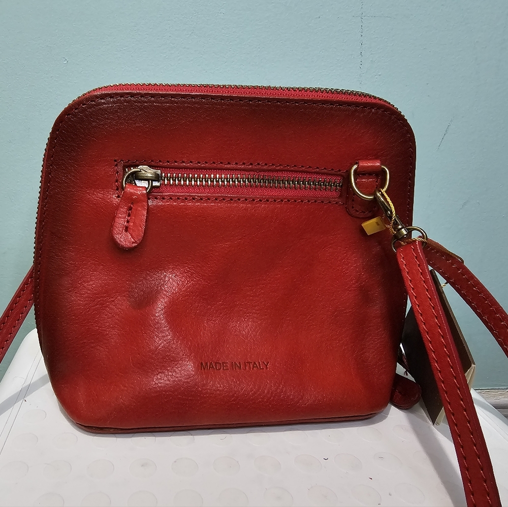 NWT PRATESI FIRENZE Red Italian Leather Volterra Dome Small Crossbody Bag - Picture 5 of 8